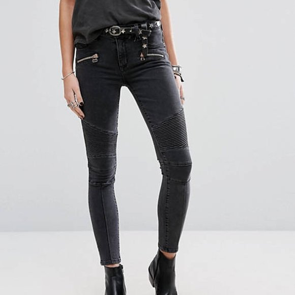 Lovers + Friends Black Aaron Moto Skinny Jeans - Picture 1 of 10